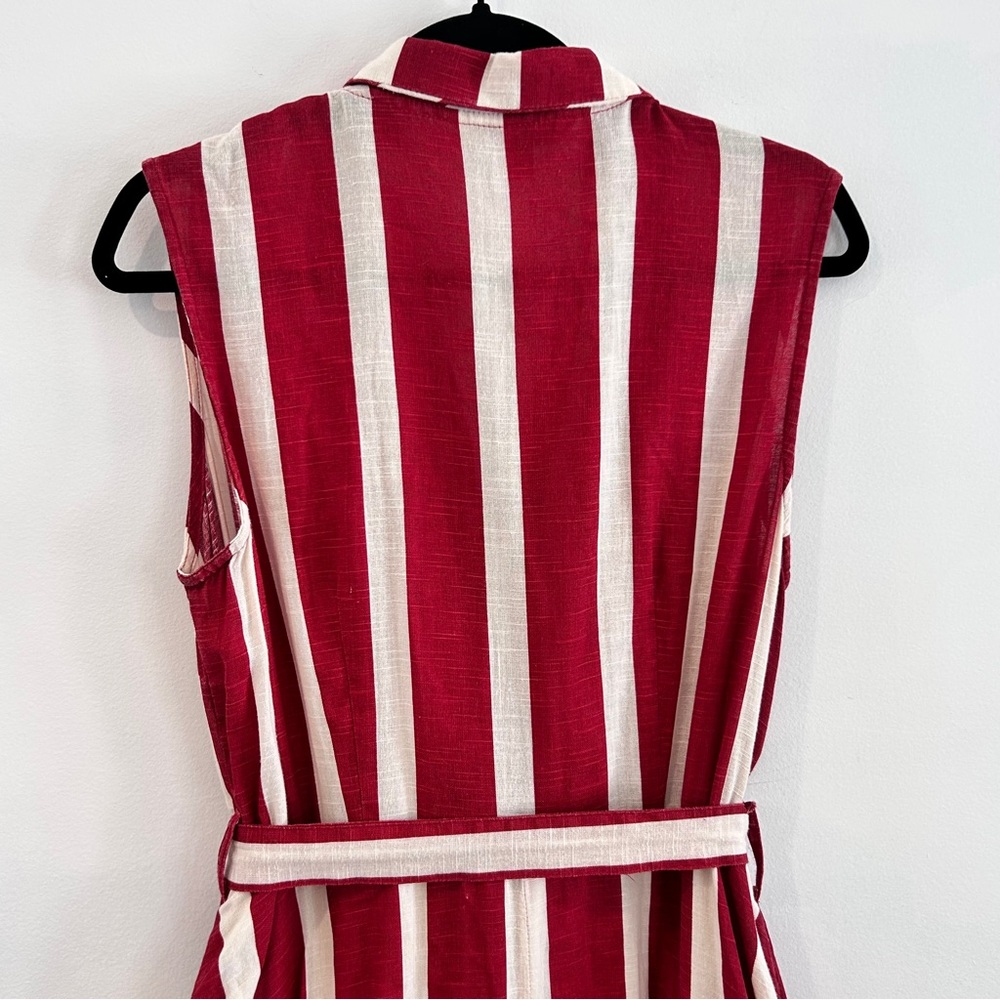 April Cornel Striped Cotton Weave Sleeveless Button Front Midi Twirl Dress - Picture 10 of 15